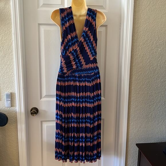 Plenty Tracy Reese Size L Print Knit Surplice Dress Woman Full Skirt Sleeveless - Picture 3 of 9